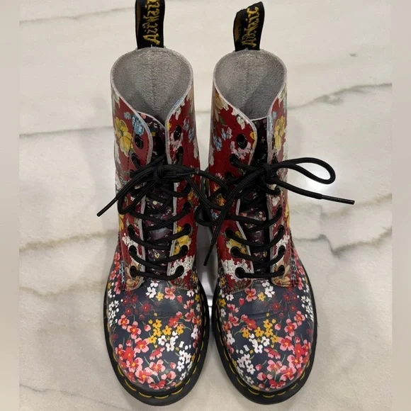 Dr Martens 1460 Pascal Boots Size 5 Floral Clash Wanderlust Red Purple - Picture 2 of 14